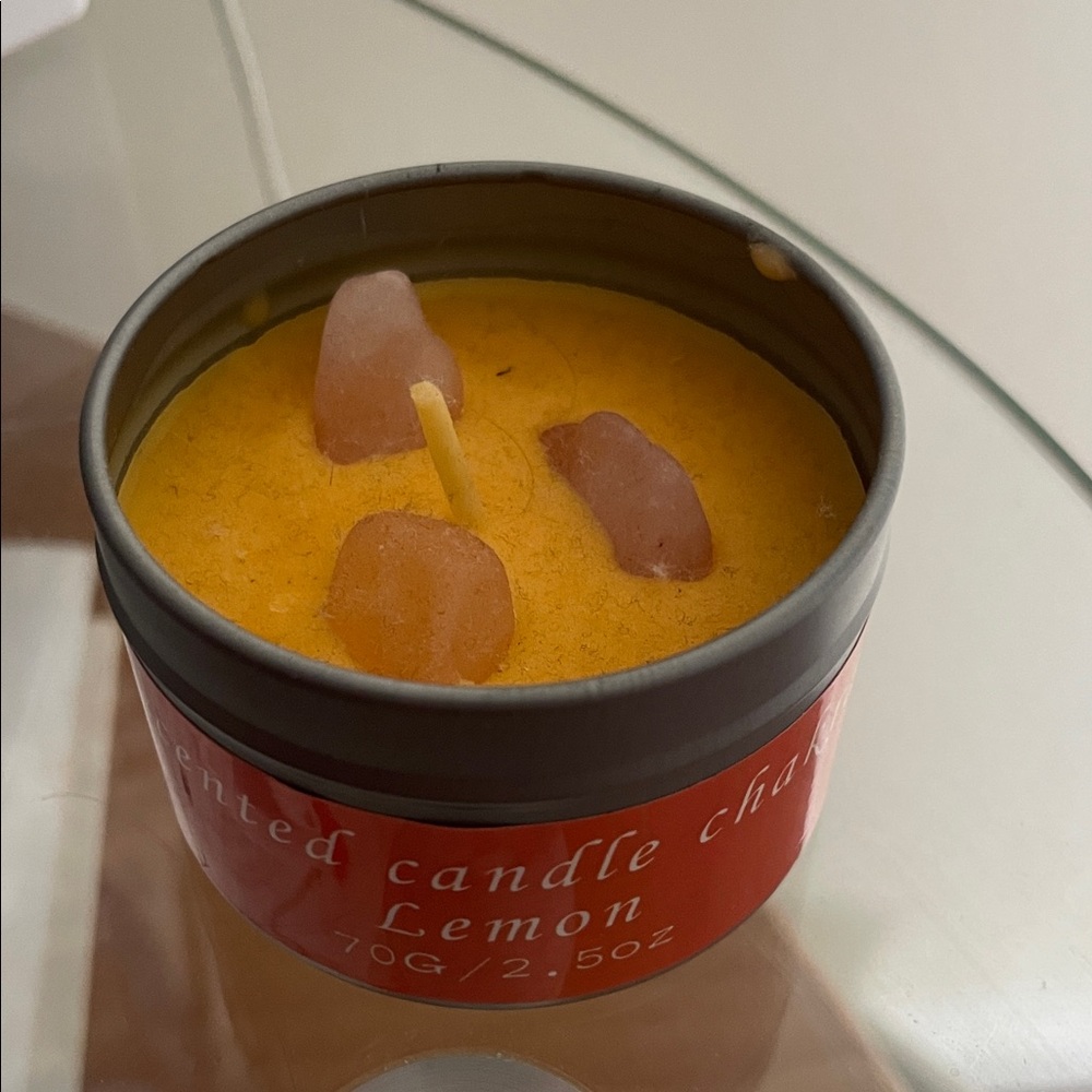 Small Candle with Crystals Inside Lemon